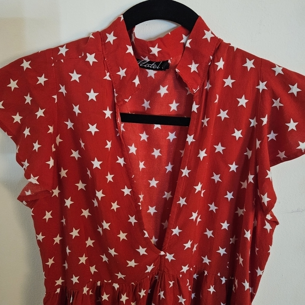 Motel Rocks Red White Star Print Ruffle Mini Dress S - Picture 4 of 8